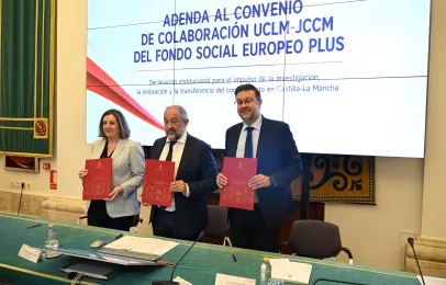 El Gobierno de Castilla-La Mancha y la Universidad de Castilla-La Mancha (UCLM) han rubricado hoy una adenda al convenio de colaboración entre ambas instituciones en el marco del Fondo Social Europeo + (FSE+)